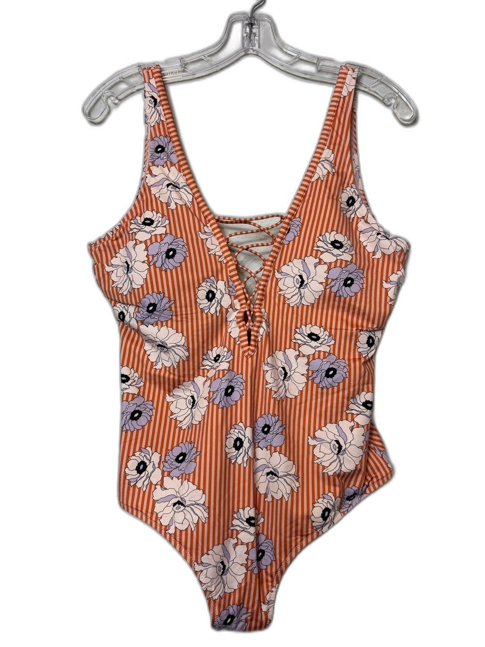 Zingara Floral Lace-Up Orange One-Piece Swimsuit Stripe New without tags size 12